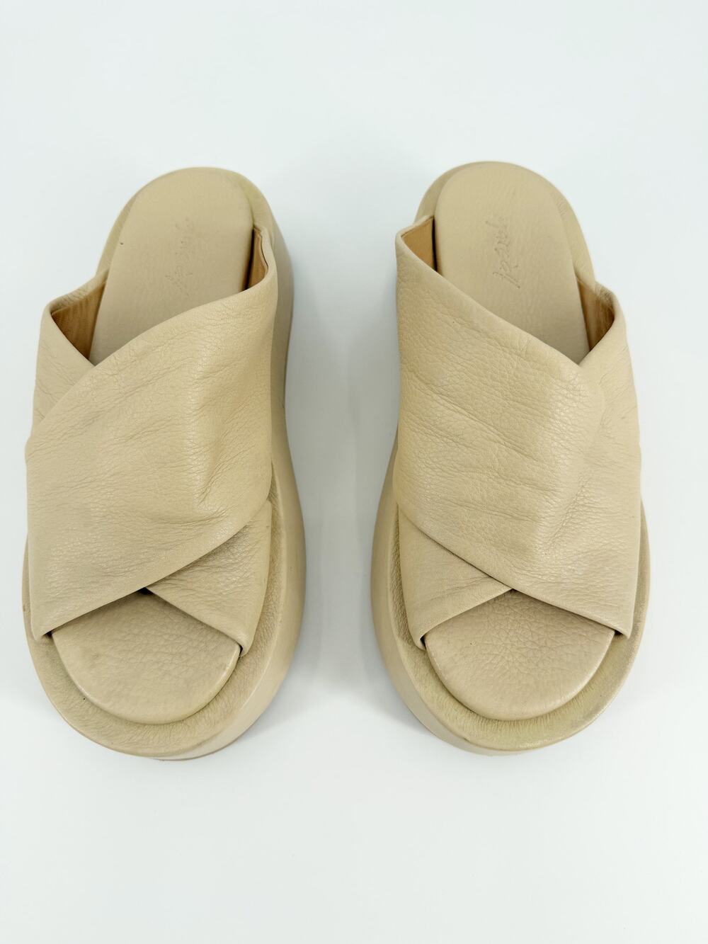 Marsell Beige Crossover Strap Leather Flatform Platform Sandals Size 38 EU 7.5